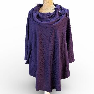 Purple Textured Cowl Neck Poncho. EC. Size X-Large